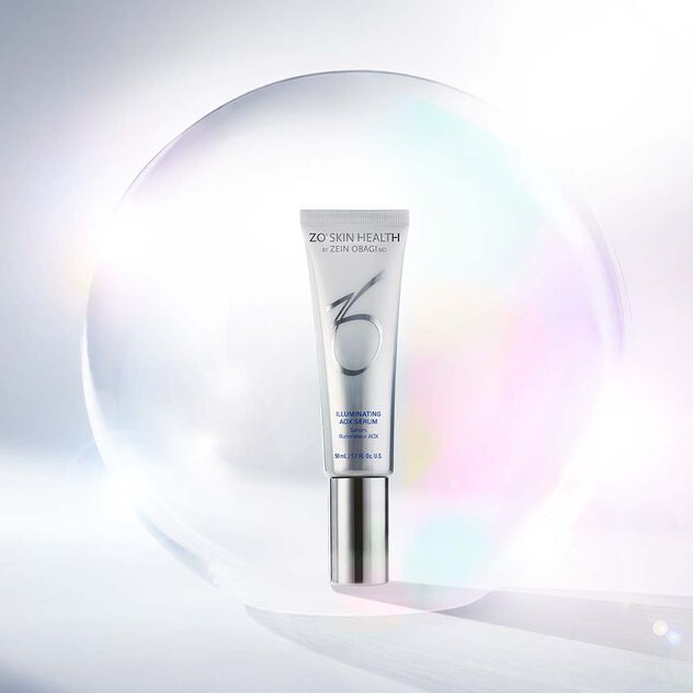 Illuminating AOX Serum against an irridescent bubble